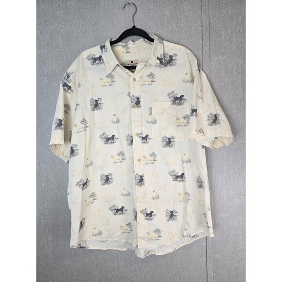 Woolrich Shirt Men's XL Cream Novelty Print Labrador Dog Button Down Hunting - Picture 1 of 8